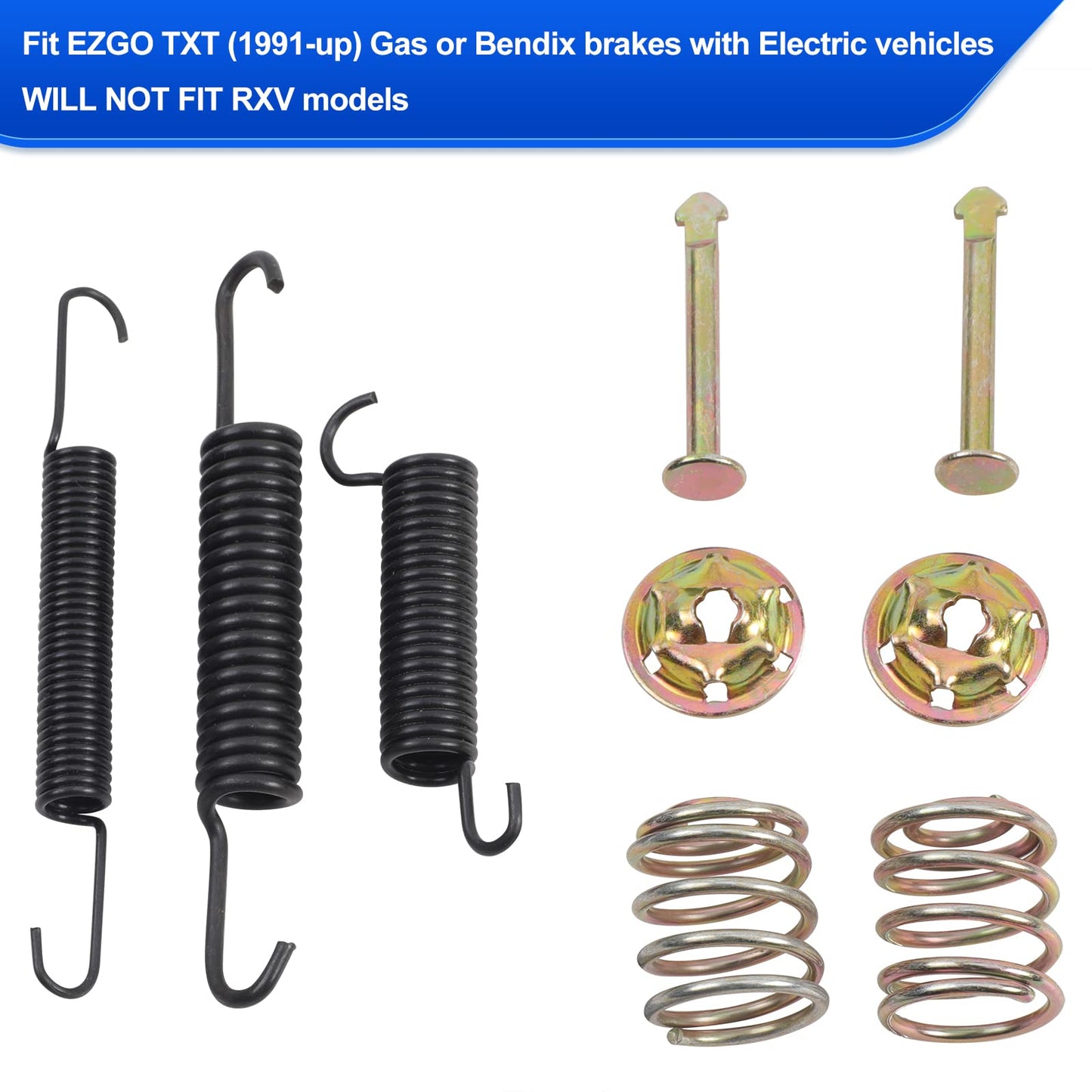 Roykaw EZGO Brake Shoes Pads and Spring Kit Compatible with1996-Up TXT/ST350/Workhorse and Yamaha 1993-Up G14, G16, G19-G22 Golf Cart Models Replaces # 27943G01, 70794G01, 70795G01