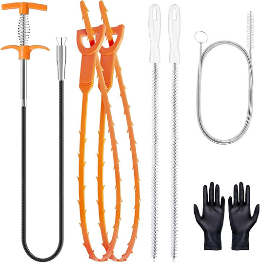 61 Inch Drain Snake Hair Drain Clog Remover Tool Set, Flexible Sink Snake Drain Cleaner Tool Set, Plumbing Snake for Toilet Sewer Shower Kitchen Bathroom Tub Clogged Hair Removal Cleaning Tool
