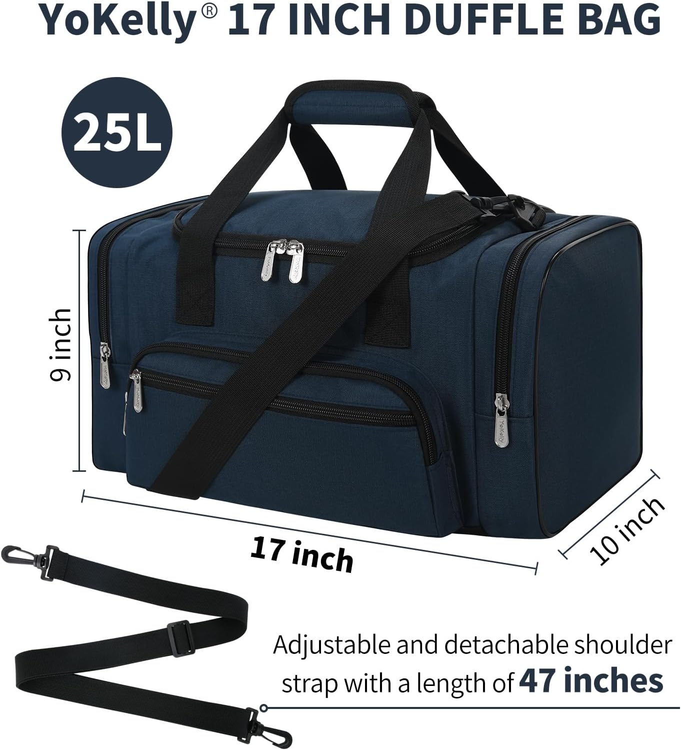 Skiennix Small Duffel Bag - 17-Inch Carry-On Weekender for Travel & Gym | Navy Color