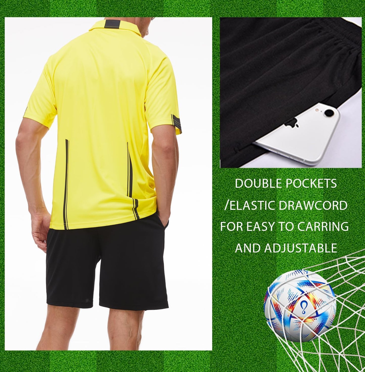 VKT Soccer Referee Kit - Jersey, Shorts, Socks & Whistle | Red & Yellow Cards Included