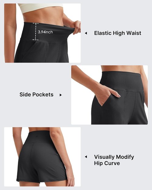 G4Free Women's High-Waisted Athletic Shorts - Stretchy Ribbed Design with Pockets | Casual Running & Golf