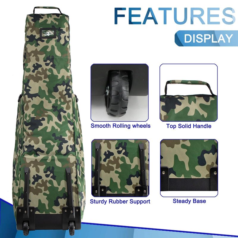 Golf Travel Bags for Airlines with Wheels,900D Heavy Duty Oxford Wear-Resistant Soft-Sided Golf Club Flight Bag with Adjustable Support Rod,Green Camo