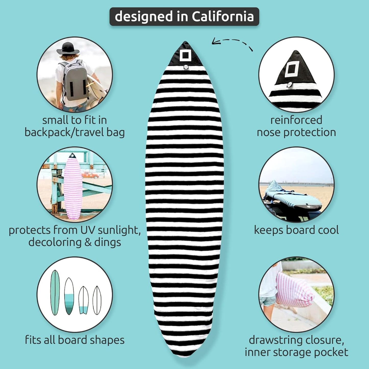 Surf Squared Surfboard Sock Cover | Lightweight Protective Bag for Shortboard, Longboard & SUP