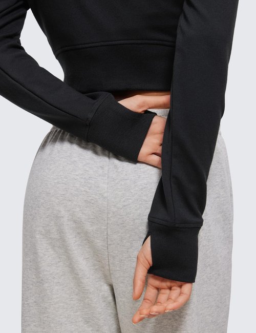 CRZ YOGA Fleece Zip-Up Cropped Hoodie - Women's Athletic Jacket with Thumb Holes | Casual Long Sleeve