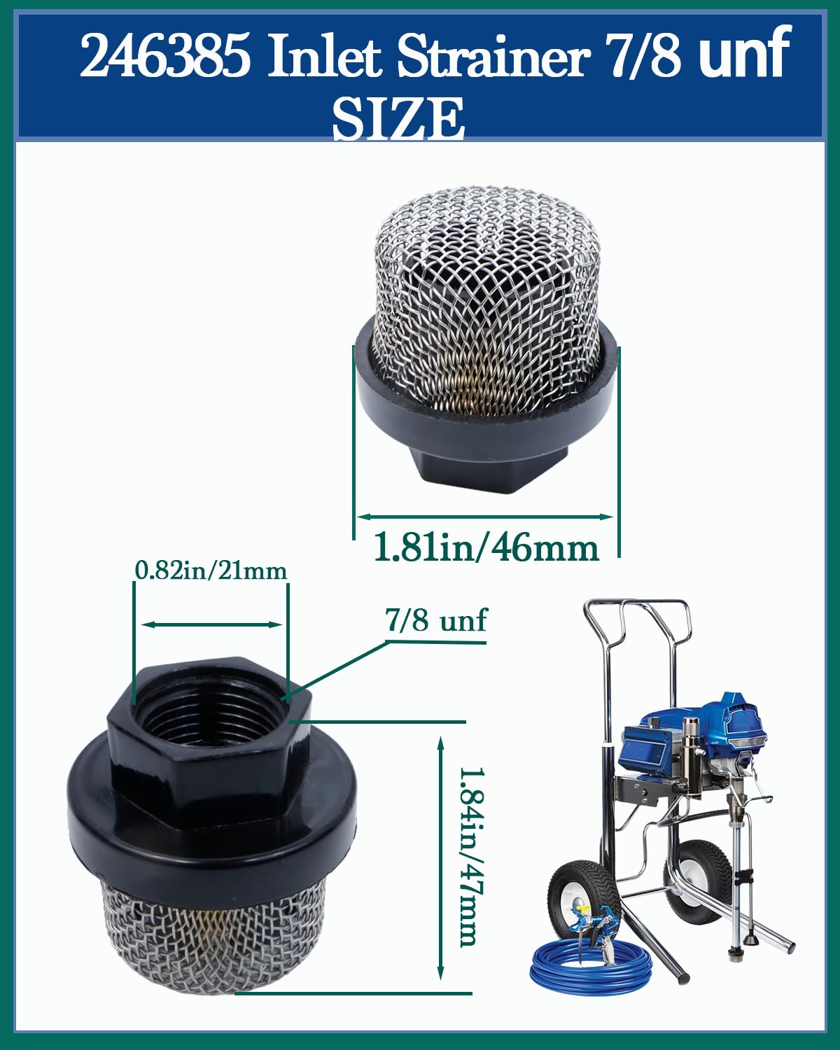 LUCKXUANYUAN 2Pack 246385 Inlet Strainer,Hose Inlet Strainer Filter, 7/8 unf Compatible with Graco 390 395 490 495 495 595 3400 Airless Sprayer Paint Sprayer Parts, for Sprayer Filters.