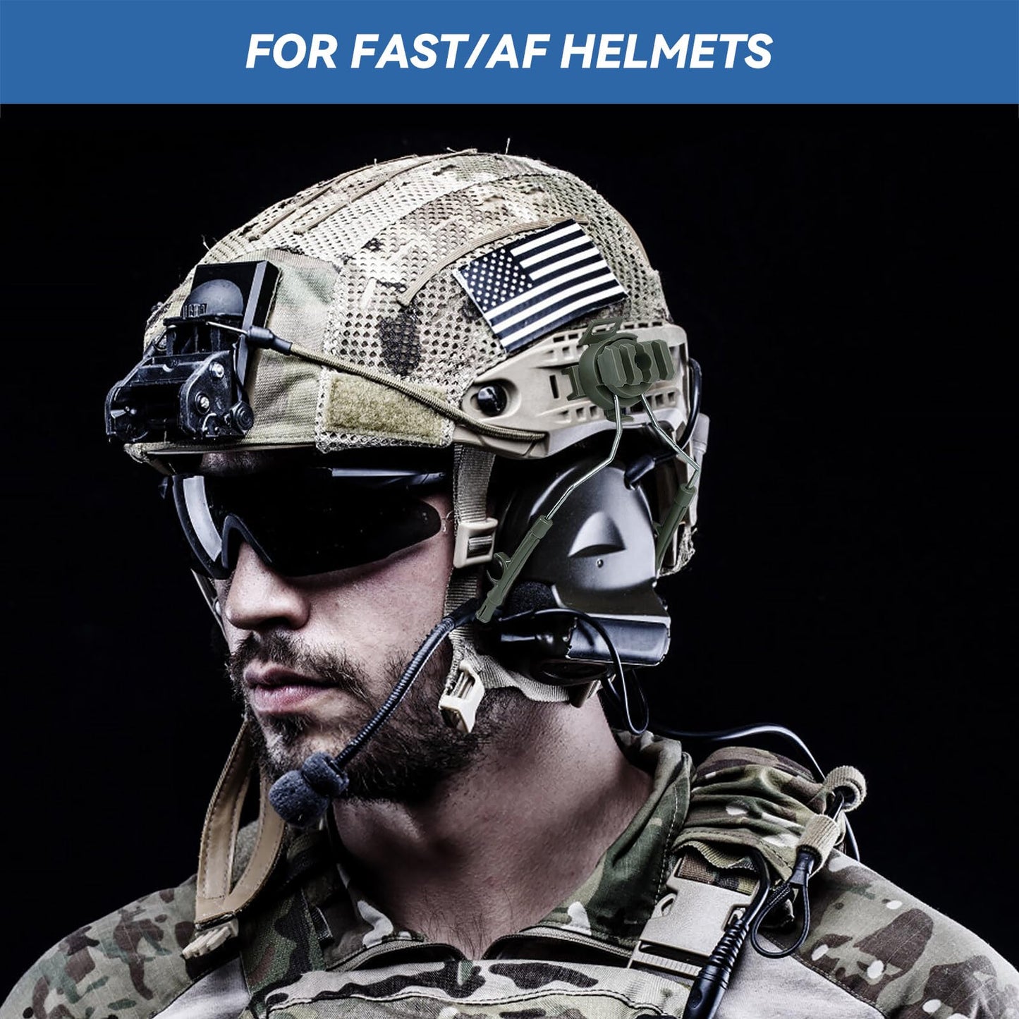 Qavctw 2 pcs Fast Tactical Helmet Accessories Rail Suspension Headphones Bracket for Fast AF Rail System for Airsoft Activities Ear Hearing Protection Plus Extended Mode Green
