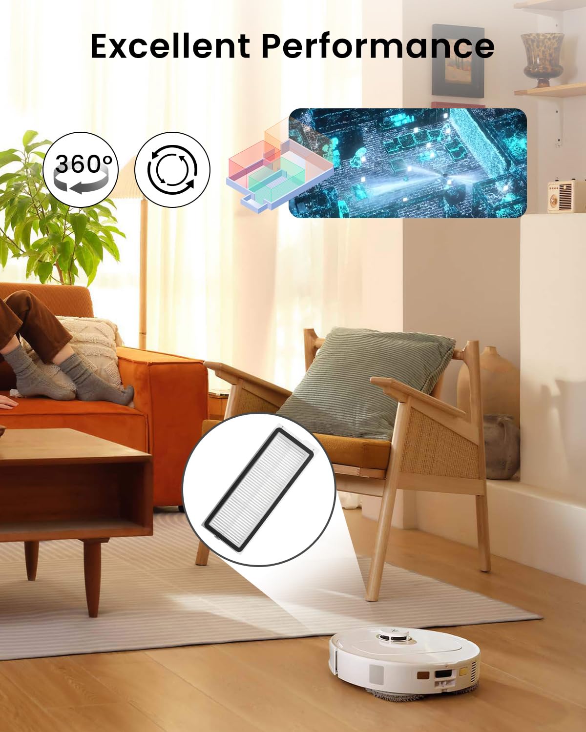 4Pack Washable Filter Replacement Parts For Roborock Qrevo MaxV,Qrevo S,Qrevo Plus,Qrevo Pro,Qrevo Curv,Qrevo Curv S5X,Qrevo Edge,Qrevo Edge S5A,QV35A Robot Vacuum Cleaners, High Efficiency Filters