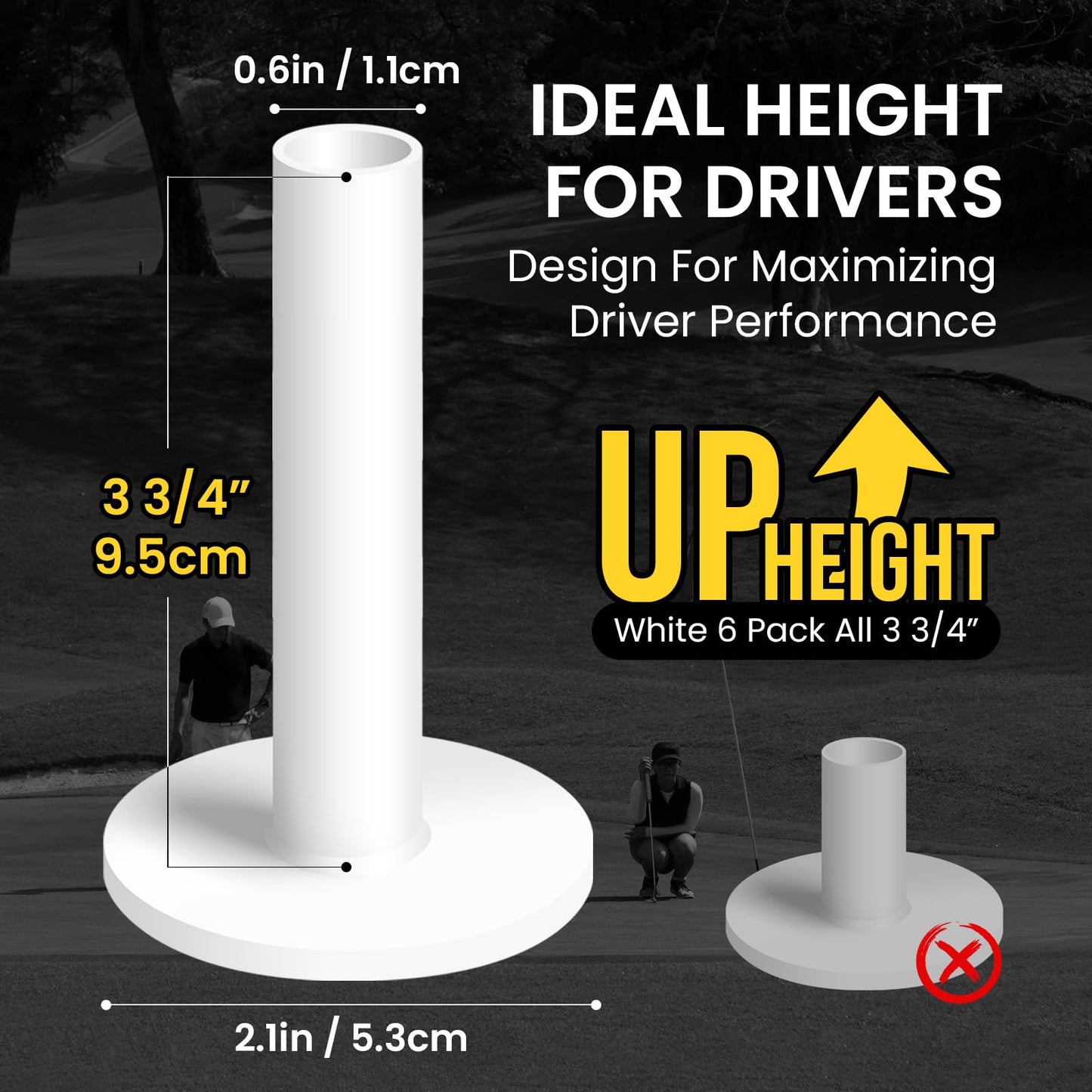 Premium Ultra Long Rubber Golf Tees 3.75'' Value 4/6 Pack, Adjustable Length & Durable Stable Golf Tees for Mat Turf Driving Range Practice Indoor Outdoor Use (6 Pack in White)