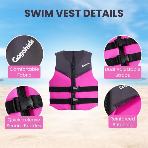 Gogokids Youth Swim Vest - Soft 3D Fabric Jacket for Kids & Teens | Adjustable Float Vest 50-125 lbs