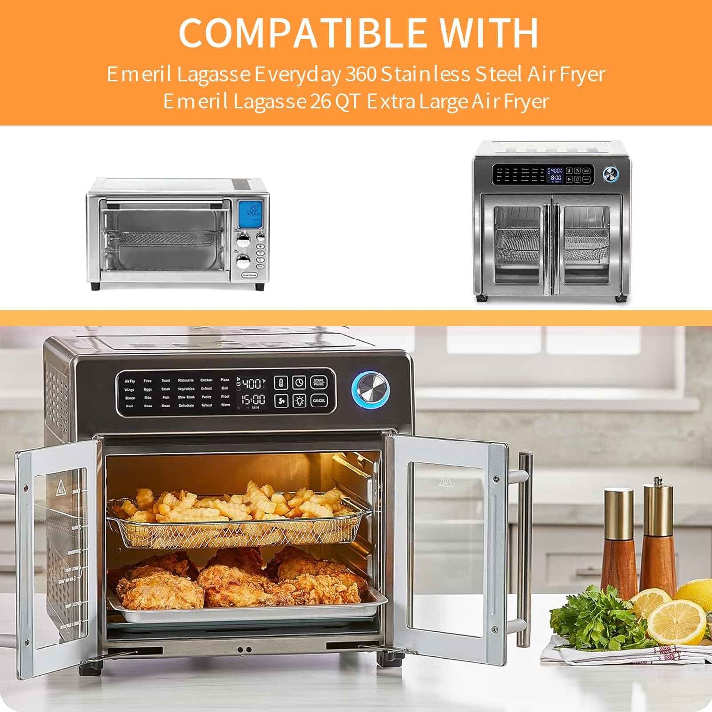 GWYSY Air Fryer Basket Replacement for Emeril Lagasse 26 QT Extra Large Air Fryer Convection Toaster Oven, 12.5 * 10.2'' Non-stick Mesh Air Fryer Basket Wire Rack Accessories Parts, Dishwasher Safe