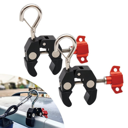 Car Tent Holder Hooks- Secure & Scratch Free Car Roof Mount Camping Hooks with Easy to Install Knob Mechanism & Carabiner Clip- Anchor Awning Hooks for Campers- Durable Outdoor Tent Hooks for Car