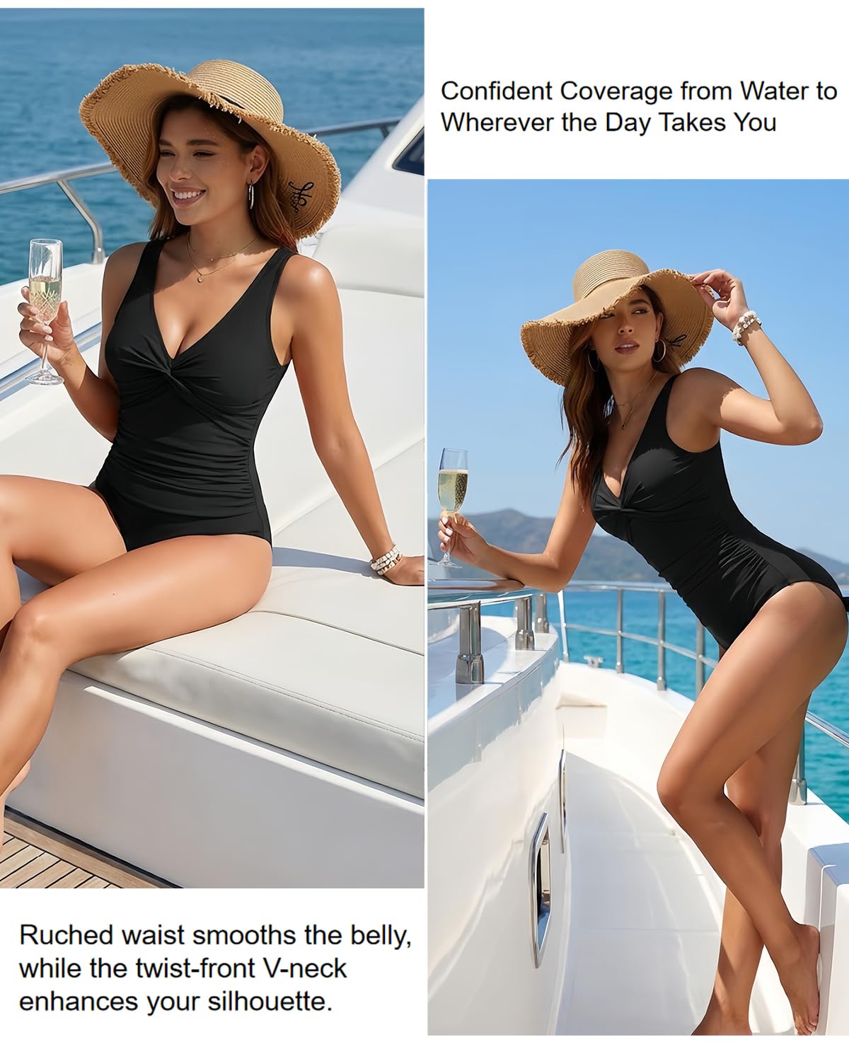 Holipick Black Women Tummy Control One Piece Swimsuit - Push Up Bathing Suit Full Coverage Slimming Swimwear XS