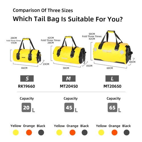 Rhinowalk Waterproof Duffle Dry Bag 20L Bike Bag Motorcycle Tail Bag Motor Travel Luggage for Camping, Boating, Cycling, Motorcycle-Orange
