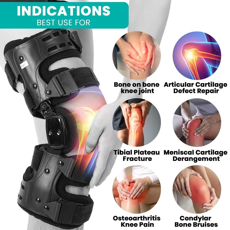 Pryqutia OA Knee Brace for Arthritis Pain Relief, Unloader Knee Brace for Medial & Lateral Compartment Osteoarthritis, Bone on Bone Knee Joint Pain, Degeneration Knees Support (Right)