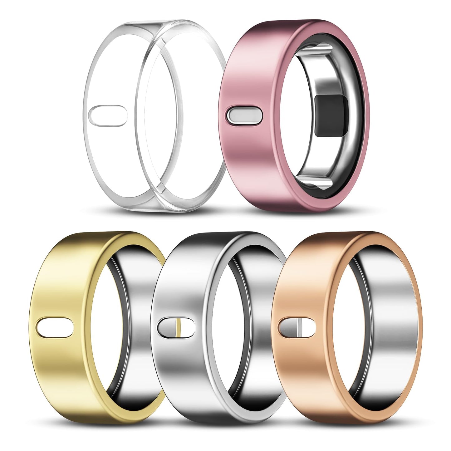 ZOOROO 5 Pack Cover Compatible with Oura Ring Gen 4/Oura Ring Gen 3/3 Horizon, Support Charging with Cover on, Anti-Scratch TPU Protector for Women Men (Clear+Silver+Gold+Rosegold+Pink, Size 8)
