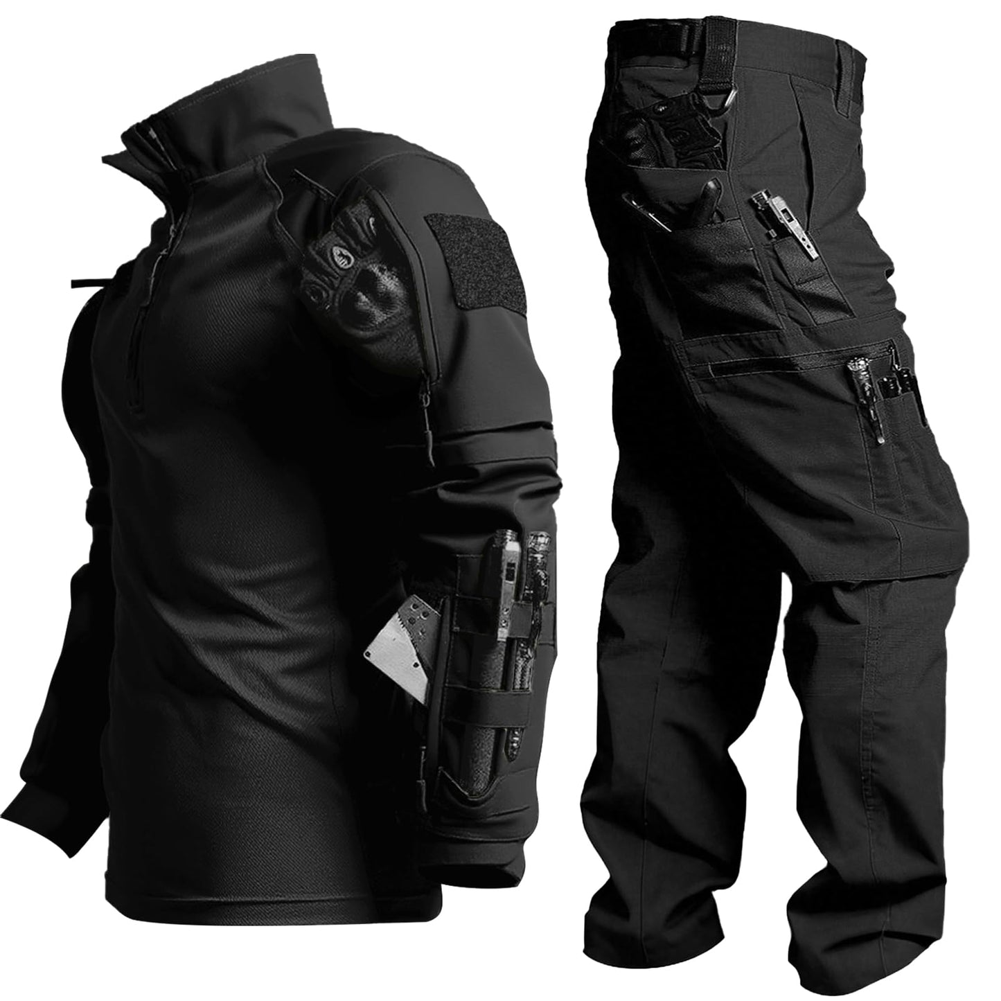 YKS JOOB Mens Tactical Uniform Suit Military Combat Shirt and Pants Set Durable Airsoft Gear for Paintball Hunting Black S