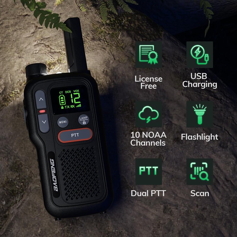 BAOFENG GT-18 Walkie Talkies for Kids Adult, License Free Long Range Rechargeable FRS Two Way Radio,1500mAh Battery, 22 Channels with NOAA, Scan for Camping Hiking Family, 3 Pack (Dark Black)