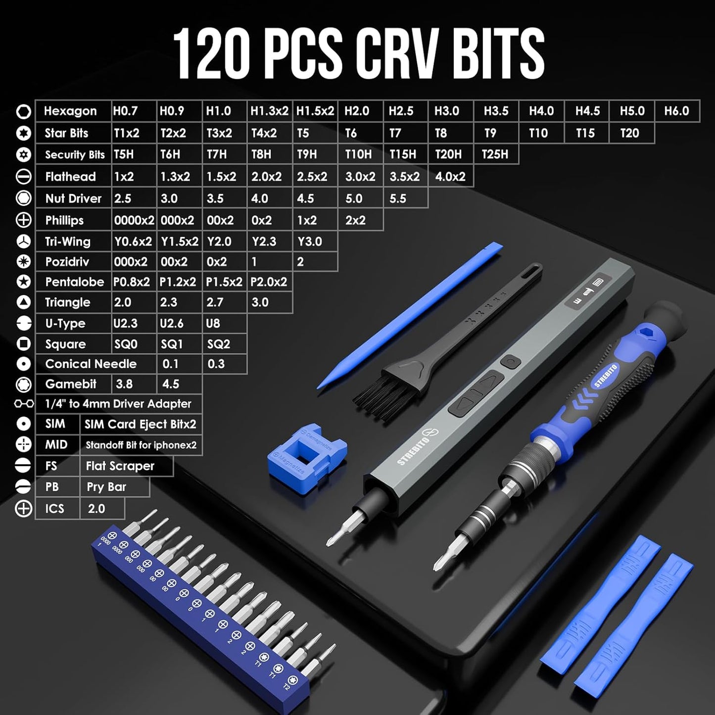 STREBITO 144-in-1 Electric Screwdriver Set - Precision Tool Kit with 120 Magnetic Bits for Electronics & PC Repair