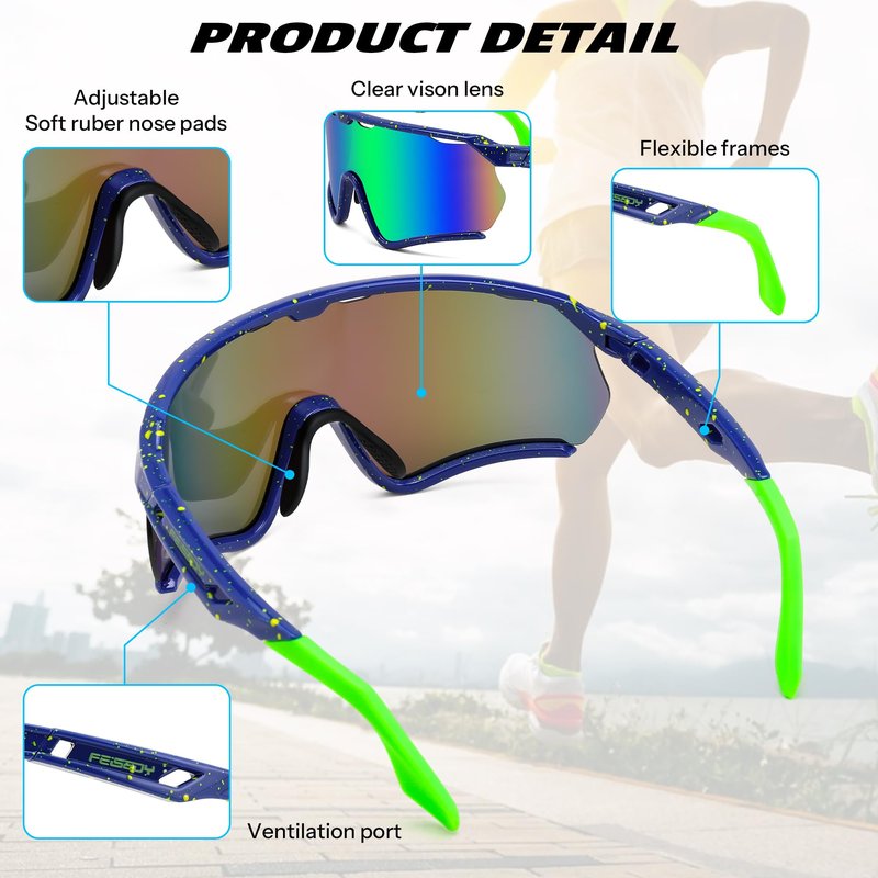 FEISEDY Sports Sunglasses for Men Women Youth Baseball Cycling Running Softball Biking Glasses B0305