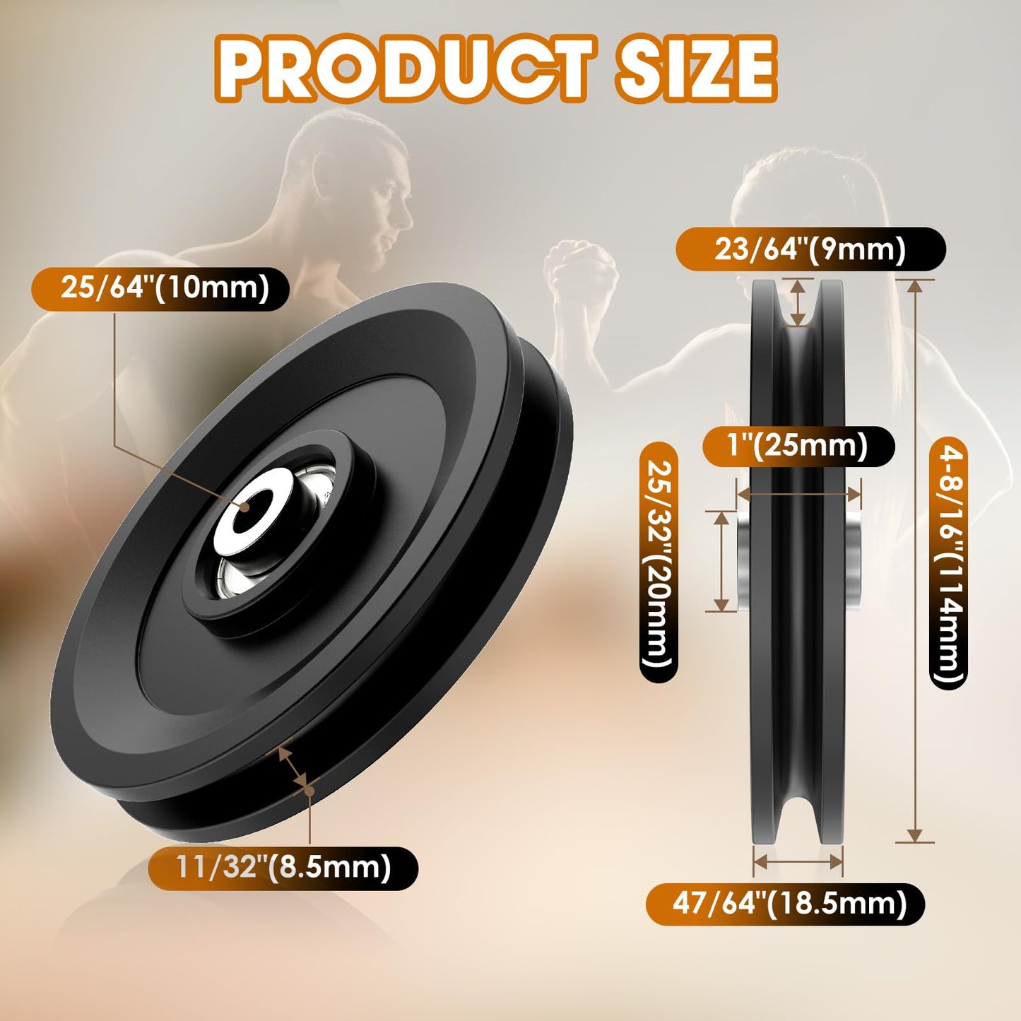 Anobeyi 114mm/4.5" Universal Nylon Bearing Pulley System, Gym Workout Cable Pulley Wheel & Weight Attachment Replacementfor Home Gym, Pulldown Smith Machine, Garage Lifting Equipment (Black-2pcs)