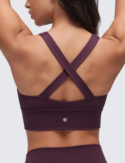 CRZ YOGA Butterluxe Longline Sports Bra for Women - V Neck Padded Crop Top with Wide Straps