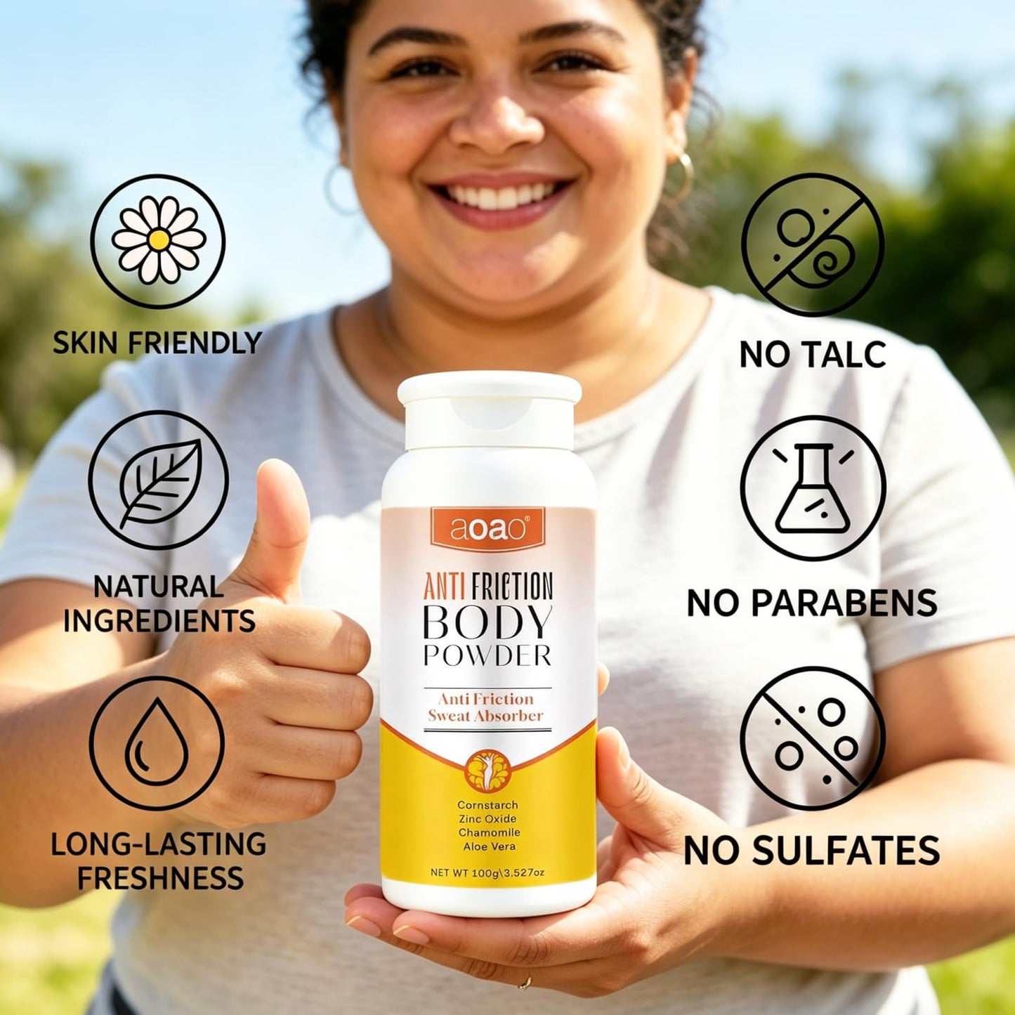 Women's Dry Body Powder, Sweat Absorb Talc-Free Dusting Powder for Curvy Figures, Hypoallergenic Anti-Friction Formula, Chafe-Free Between Legs During Exercise Or Walking, Multi-Use for Foot, 3.53oz