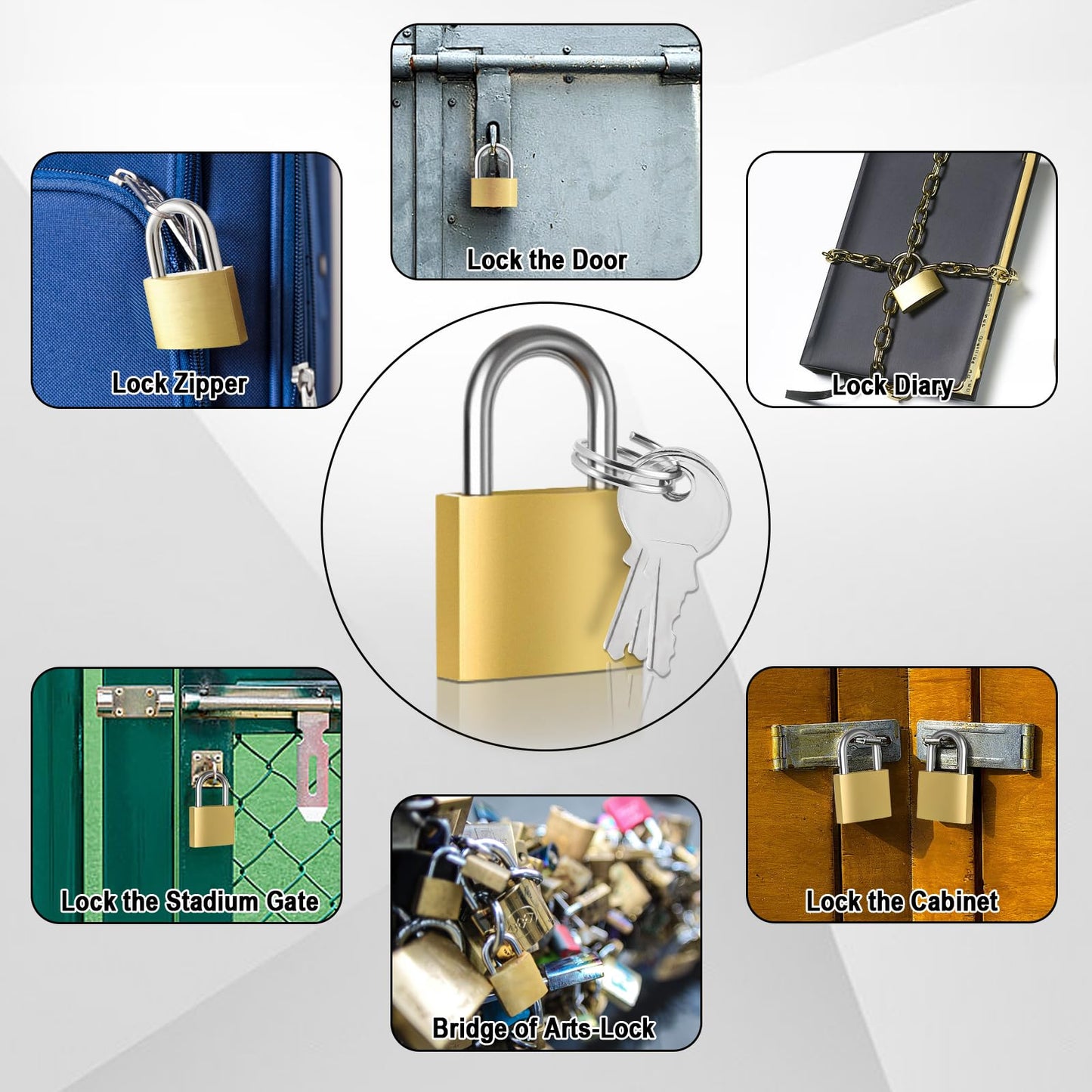 Lockwise 4pcs Small Lock, Solid Brass Keyed Padlock with Key, Locks with 12 Same Keys, Gym Locker Lock with Key, Storage Pad Locks for Locker Gym Gate Outdoor Indoor Use (Light-Duty)