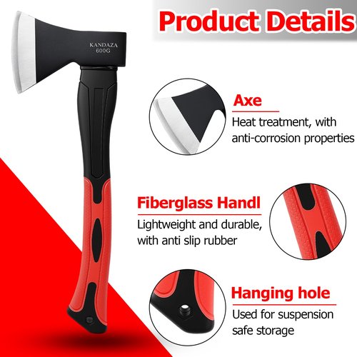 Camping Axe, 15” Small Outdoor Hatchet for Chopping Wood and Splitting, Forged Carbon Steel,Splitting Axe with Shock-Absorbing Fiberglass Handle, Non-Slip Grip for Outdoor Survival