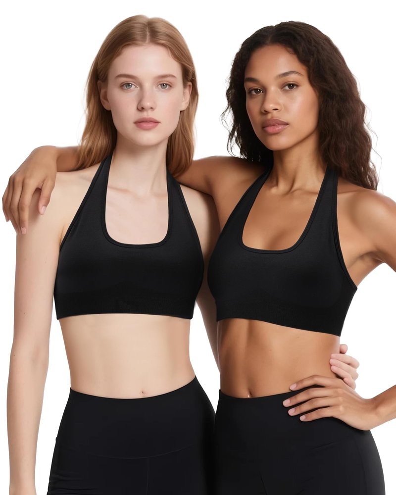 iMuchic Halter Sports Bra for Women - Seamless Open Back Padded Impact Halter Bras for Women with Removable Cups