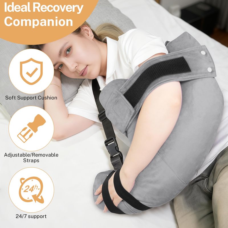 KUAZIDAR Shoulder Pillow Rotator Cuff Pillow - Arm Sling Side Sleeper Pillows for Adults, Post Shoulder Surgery Rotator Cuff Brace, Neck, Shoulder Pain, Post surgery gifts (Gray with strap)