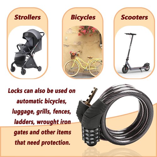 VGE 4-Digit Combination Bike Lock - Heavy Duty Anti Theft Cable Lock with Keyless Security, Weatherproof Design for Bicycle, E-Bike, Scooter，Motorcycles,Mountain Bike,Road Bike,Metal Sliding Door