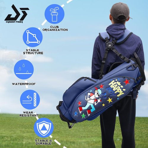 Golf Stand Bag with 5-Way Dividers, Waterproof PU Leather, Funny Detachable Patch, 7.3 lbs for Men & Women, (Navy EMB)