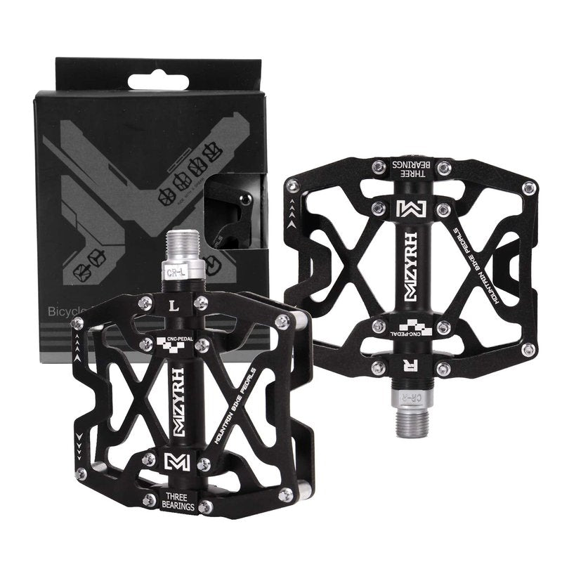 MZYRH Mountain Bike Pedals, Ultra Strong Colorful CNC Machined 9/16" Cycling Sealed 3 Bearing Pedals(Black 3 Bearings)