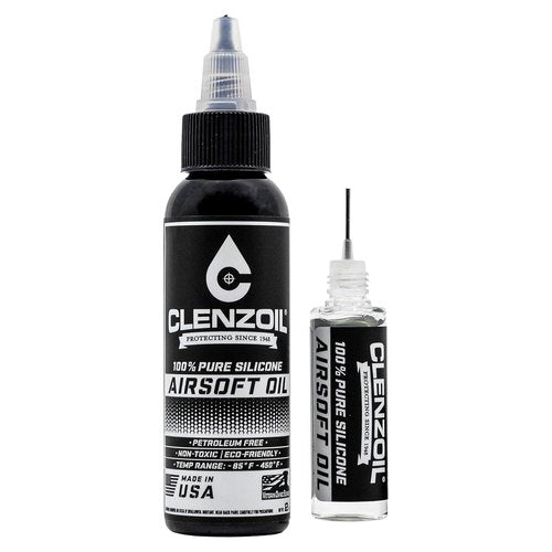 Clenzoil Airsoft & Air Gun Oil - Pure Silicone Lubrication for Air Rifles & Pistols - 2 oz Bottle & 0.5 oz Needle Oiler Combo