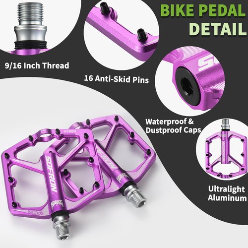 SOFRON MTB Bike Pedals, Lightweight Bicycle Pedals for BMX/MTB -Universal Lightweight Aluminum Alloy Platform Pedal, Purple