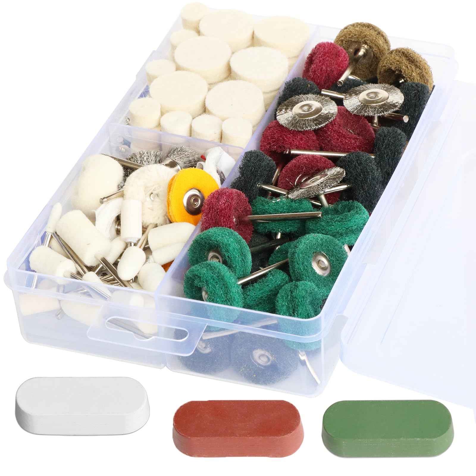 150 PCS Polishing Buffing Wheel for Dremel Polishing Kit, Abrasive Buffing Polishing Wheel Set for Rotary Tool Accessories, with 3mm Shank