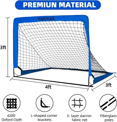 HAFHAF Portable Soccer Goals - 4x3 ft Pop-Up Net Set with Ball, Ladder & Cones for Kids' Outdoor Fun