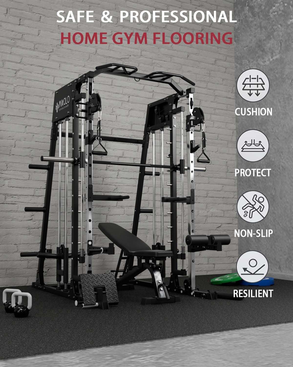 Mikolo Gym Flooring Mats - 12 Pcs High-Density EVA Foam | 48 Sq Ft Interlocking Protective Mats
