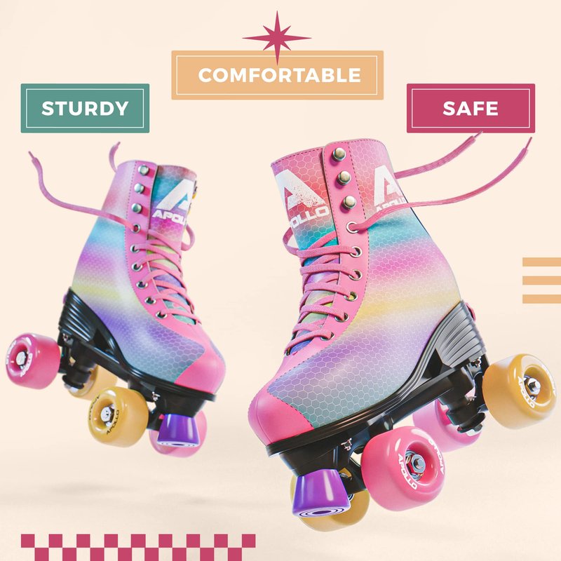 APOLLO Retro Skates - Size Adjustable Quad Skates for Girls & Women - High Heel Rollerskates - Disco Quads - Dancing Queen S / J12-2