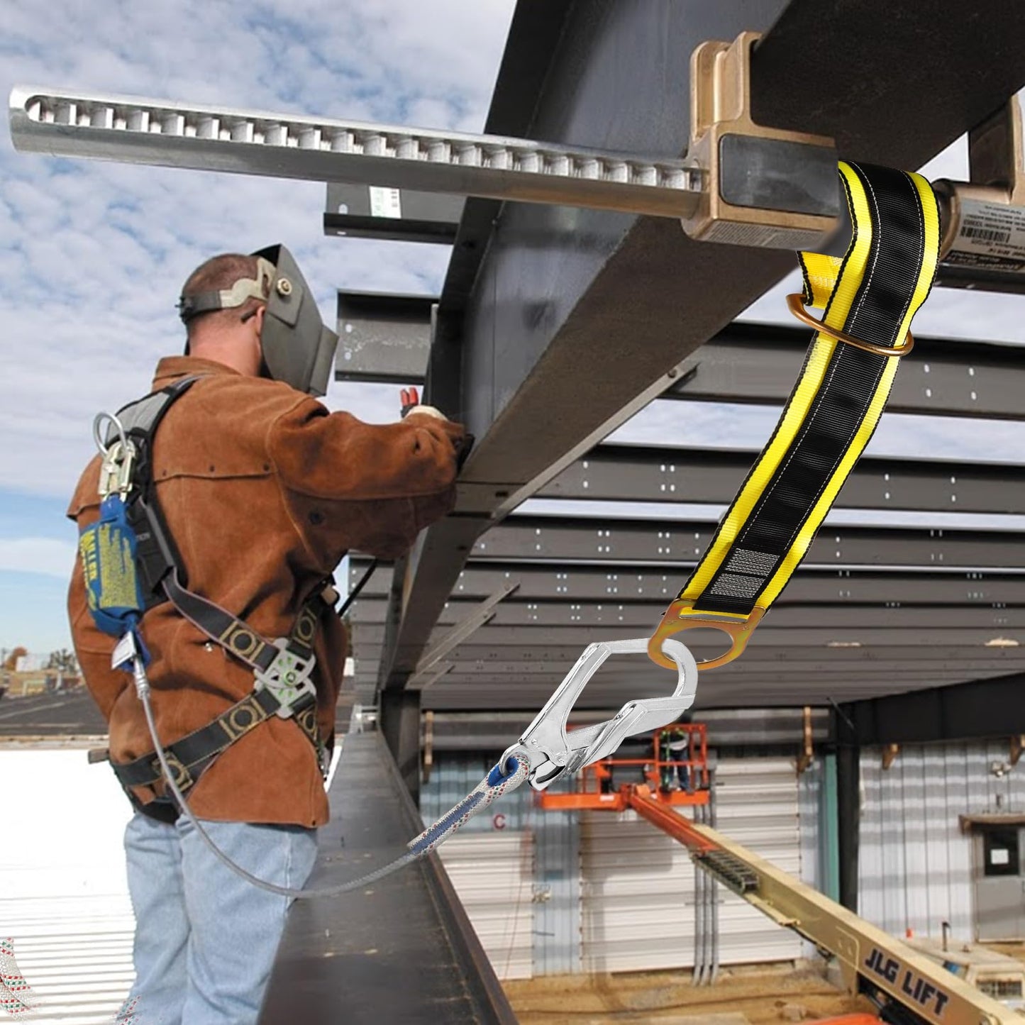 TRSMIMA Safety Strap Fall Protection - 3ft Cross Arm Strap Anchor Strap Anchorage Lanyard with Double D Ring ANSI for Safety Harness