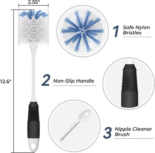 Amazer Bottle Brush Cleaner - Long Flexible Handle for Water Bottles & Tumblers | 2 Pack