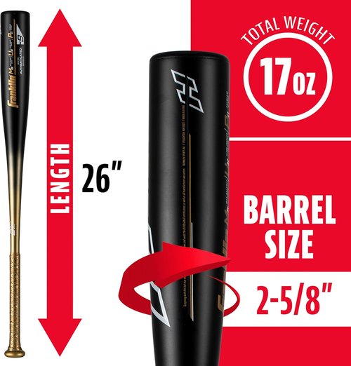 Franklin Sports Youth Baseball Bat - Heist Big Barrel Metal Bat for Ages 8-12 | 26" to 30" -9/-10 USA Baseball