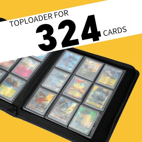 GERMUN Toploader Binder - Holds 324 Toploaders | 9 Pocket Double-Sided Storage for 3 x 4'' Cards - Diamond Black