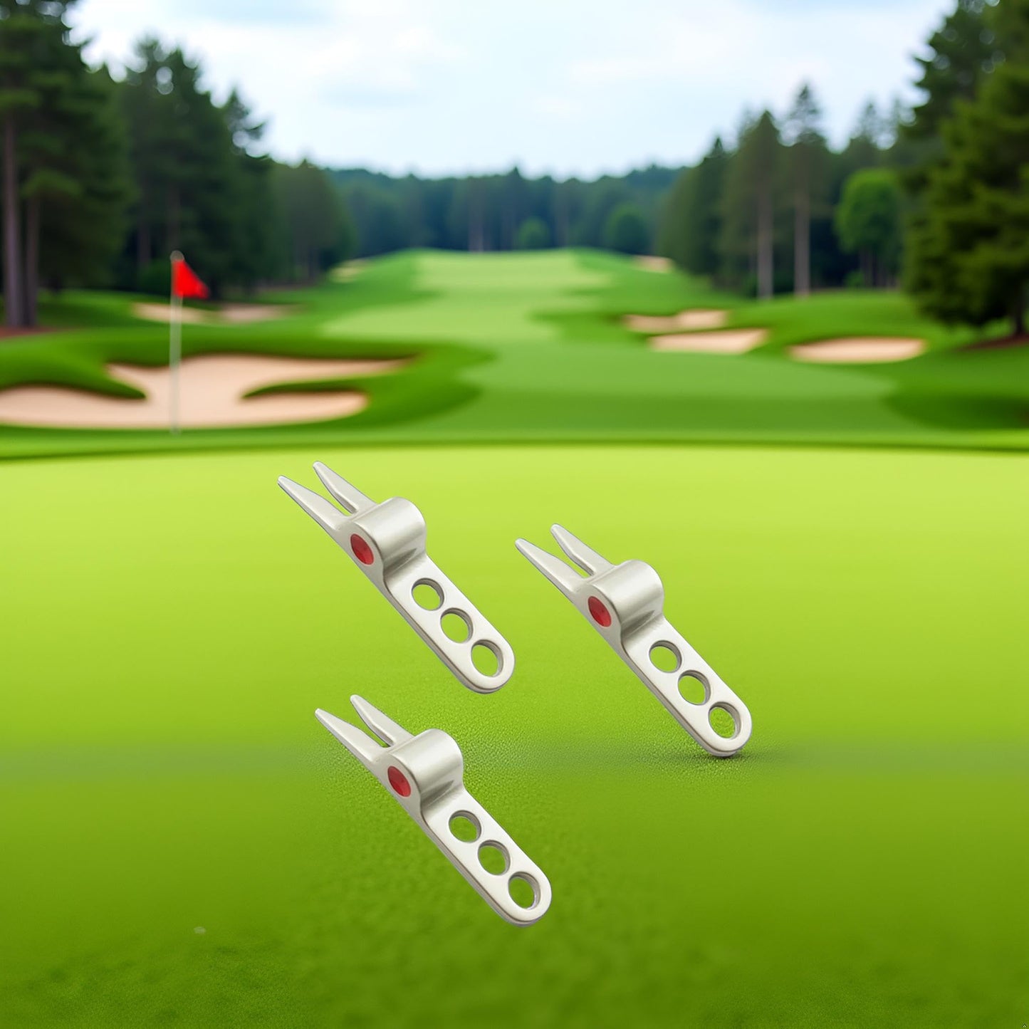 Juroicessry 3 Pcs Silver Golf Ball Fork Pivot Divot Repair Tool Compatible Divot Tools for Golf Divot Tools