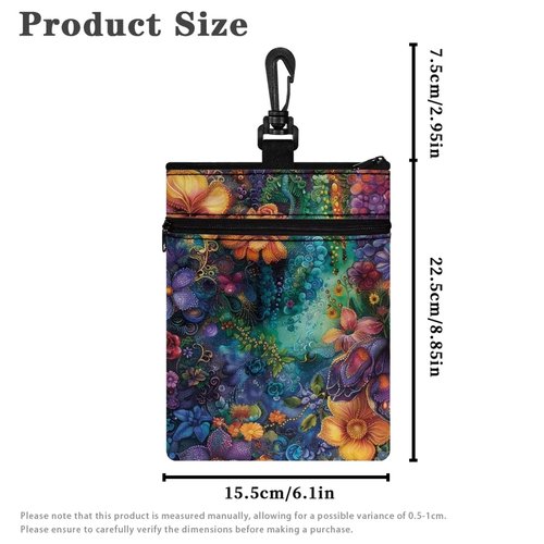 Rchsomd Boho Floral Print Polyester Golf Tees Holder Pouch Strong Golf Tee Pouch Bag for Men and Women with Zippered Pocket Golf Ball Bag Golf Essentials
