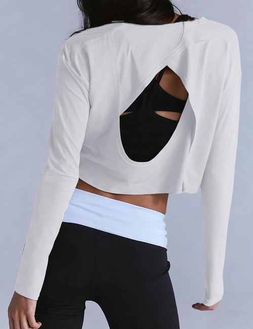 Lviefent Women's Long Sleeve Open Back Workout Tops - Athletic Sun Shirts for Gym & Running