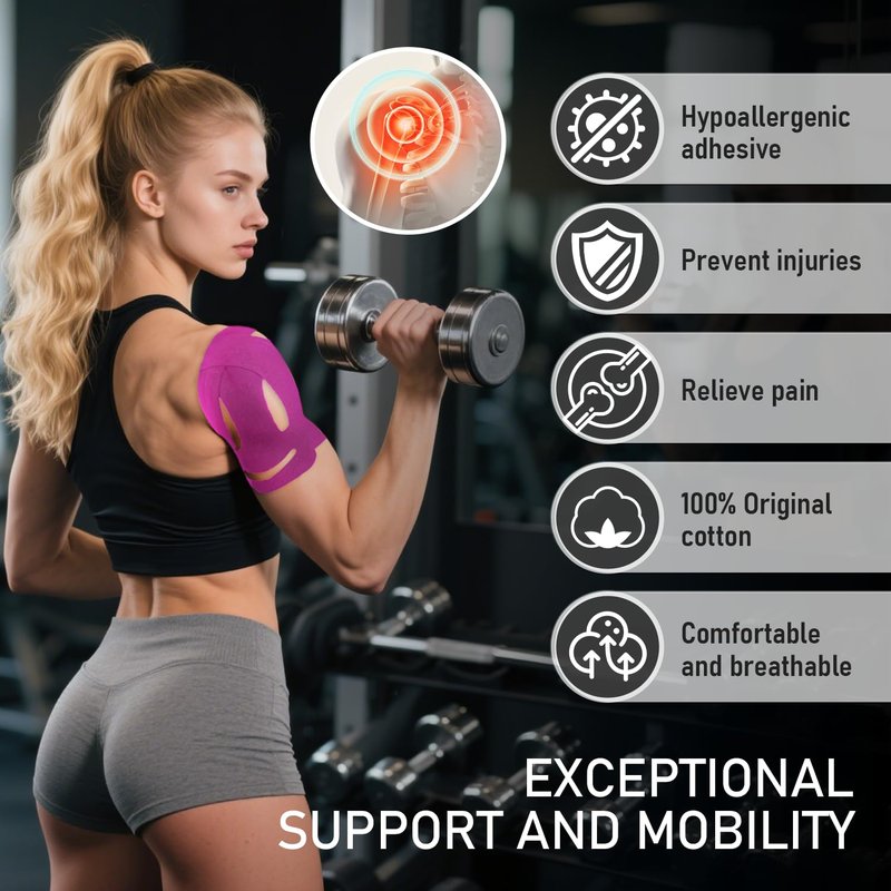 18 Pcs Kinesiology Tape for Shoulder Pain Relief Precut Sport Tape for Shoulder-Support & Stability, Hypoallergenic Latex-Free Athletic Tape for Shoulder, Waterproof & Breathable Muscle Tape(Black)