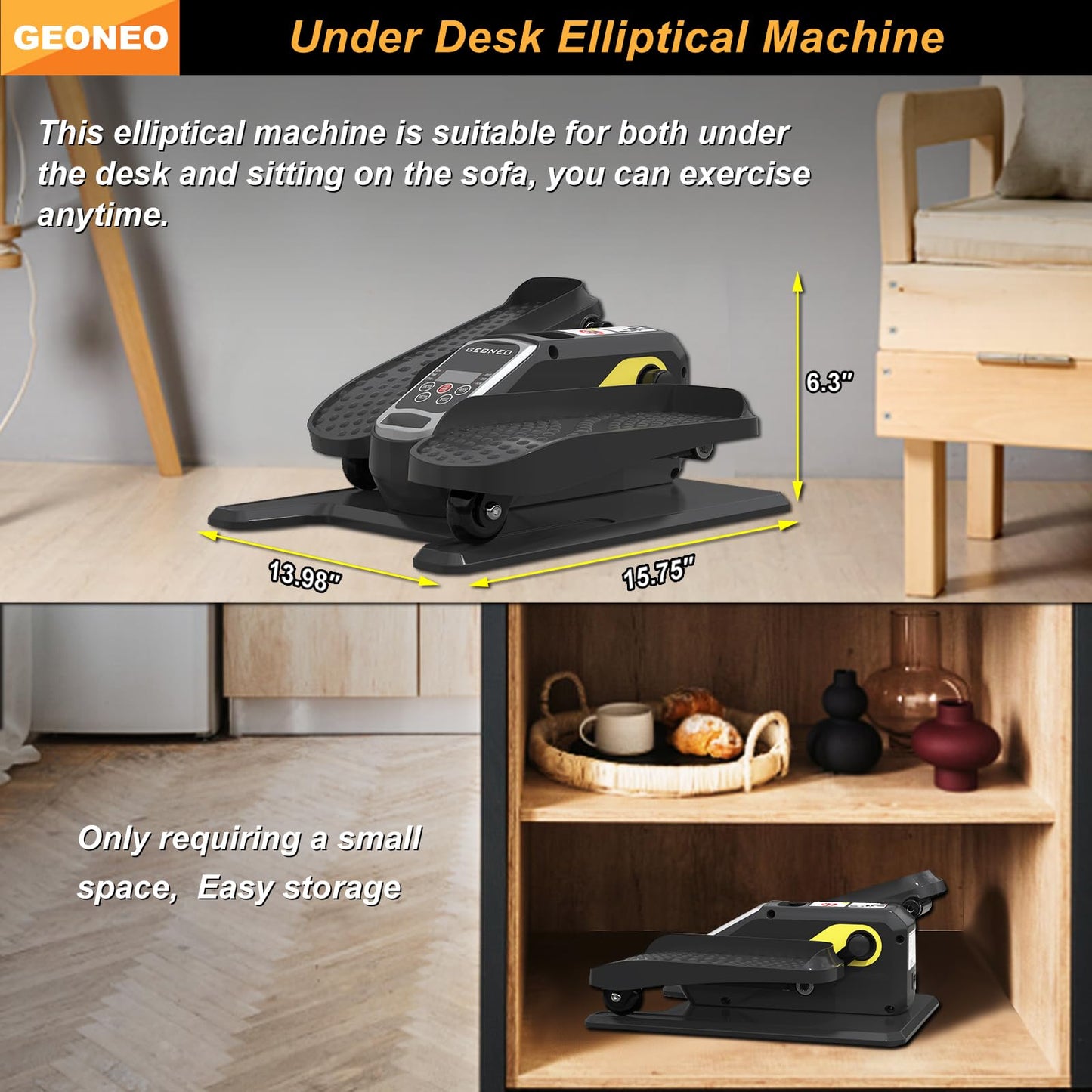 Under Desk Elliptical Machine, Electric Elliptical Exerciser for Senior, Quiet & Small Electric Seated Pedal Exerciser for Home with Display Monitor, Remote Control & 12 Adjustable Speeds (Black)