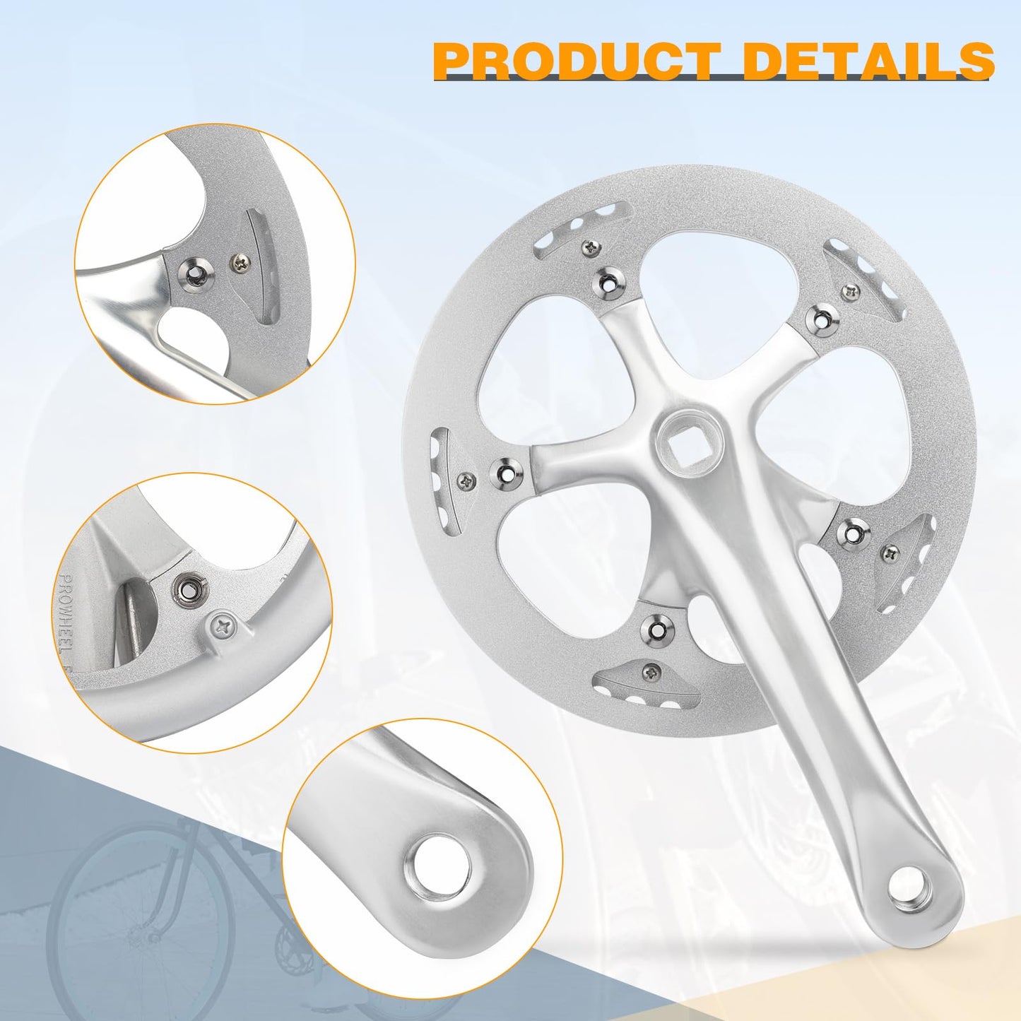 MEGHNA Bicycle Crankset 46 Teeth for 6-10 Speed Gears Lightweight Aluminum Alloy 165mm Crank Arm Dual Chain Guards for Mountain Bike Folding Bike E-Bike Cruiser Bike Square Taper Silver