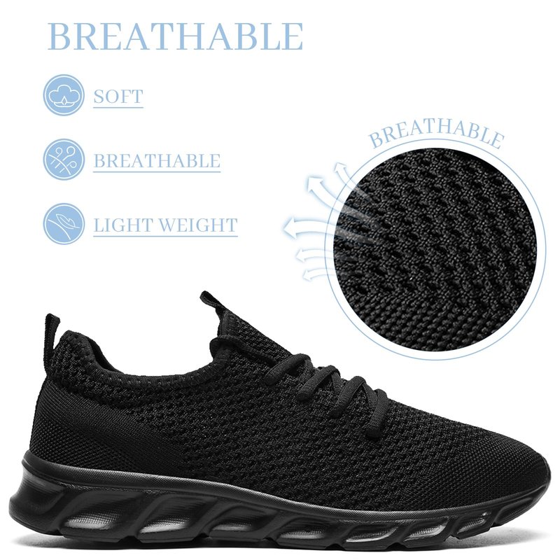 RJYWGS Running Shoes Womens Mens Walking Tennis Gym Sneakers Slip On Comfortable Lightweight Athletic Workout Casual Fashion Sports Shoes Black Size Women 7/ Men 6